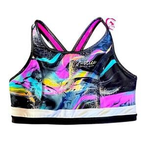 Justice dance dancewear reversible crop top CXL NWT pink black gym bra 16/18